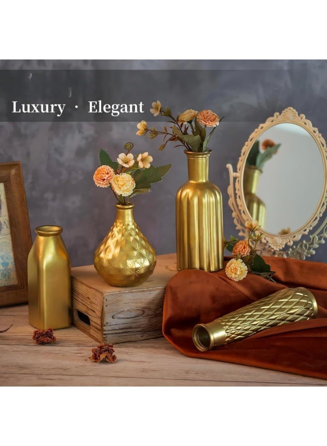 Bukela Gold Vase Set for Flowers, Small Glass Vases, Vintage Flower Bottle for Living Room Kitchen Table Centerpieces, 4 Aesthetic Decorative Golden Modern Home Decor for Floral - Image 5